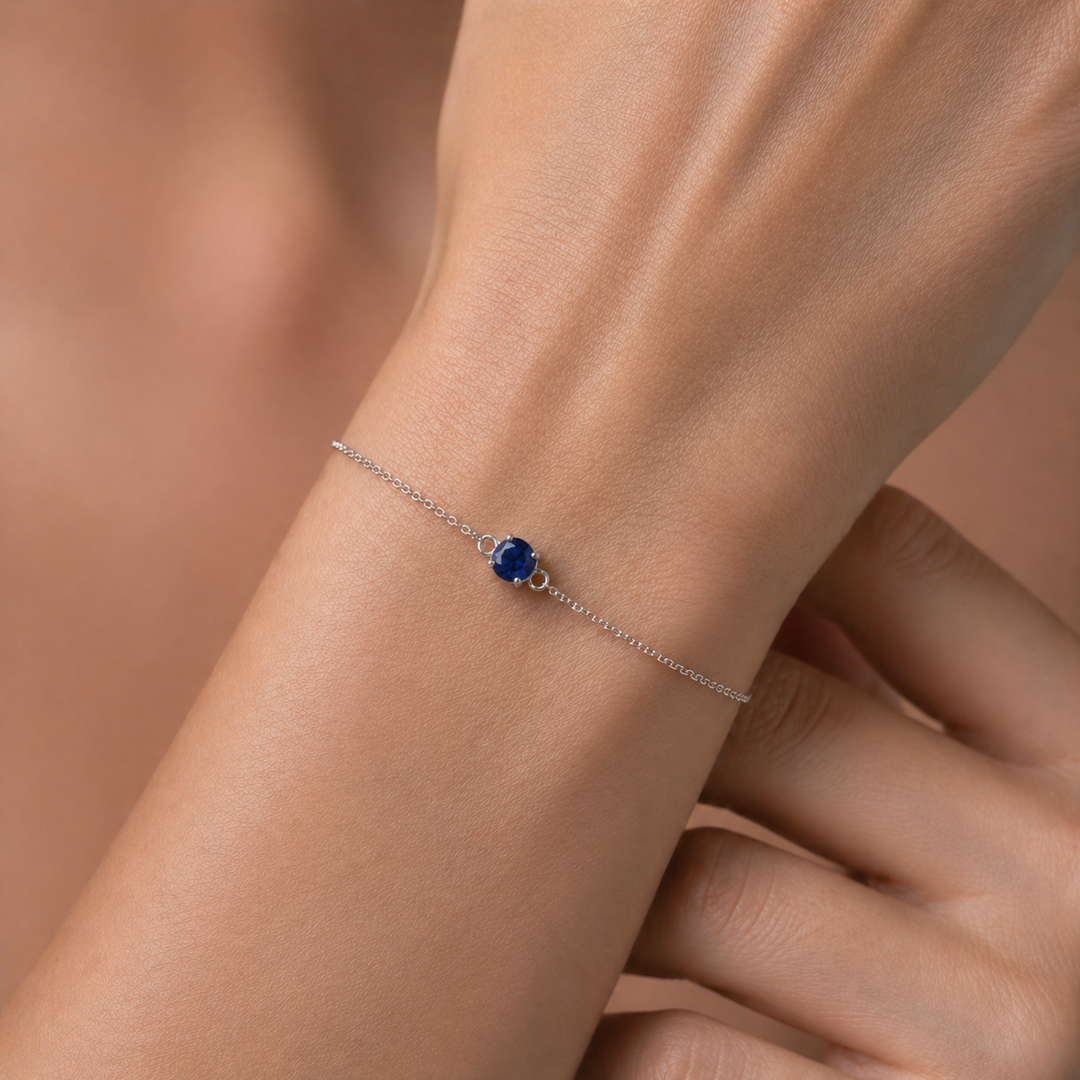 Sterling Silver Created Blue Sapphire Bracelet September Birthstone