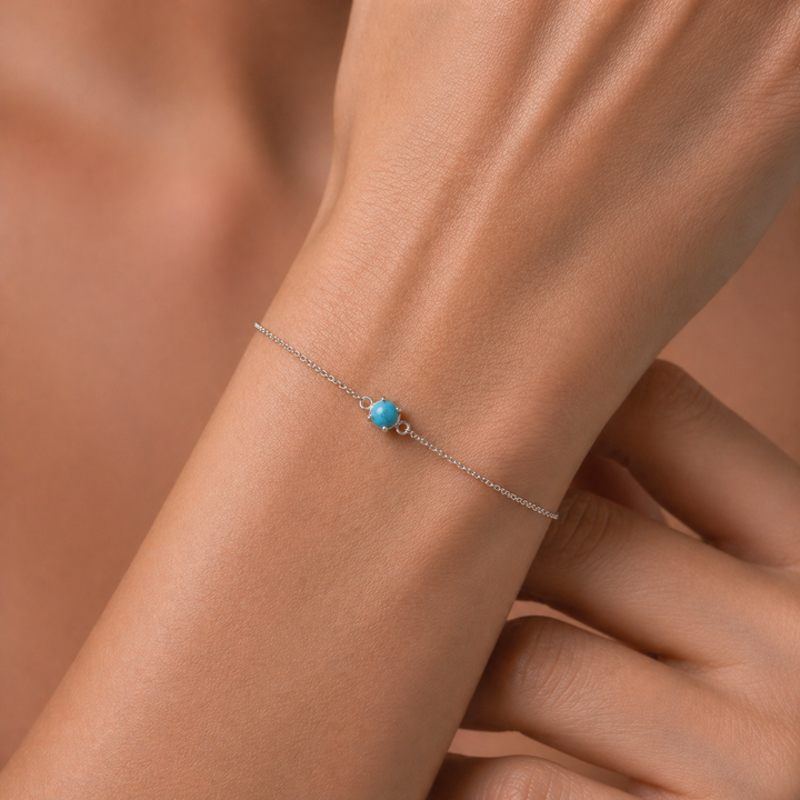 Sterling Silver Created Turquoise Bracelet December Birthstone