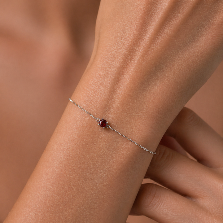 Sterling Silver Garnet Bracelet January Birthstone