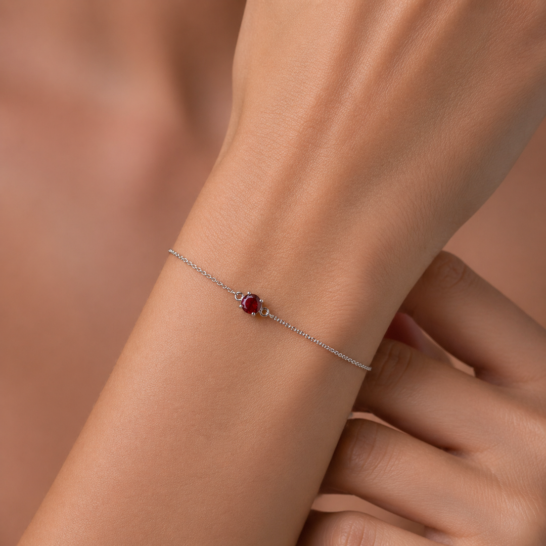 Sterling Silver Created Red Ruby Bracelet July Birthstone