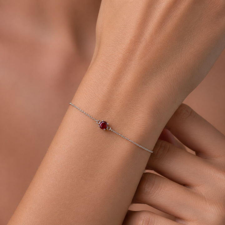 Sterling Silver Created Red Ruby Bracelet July Birthstone