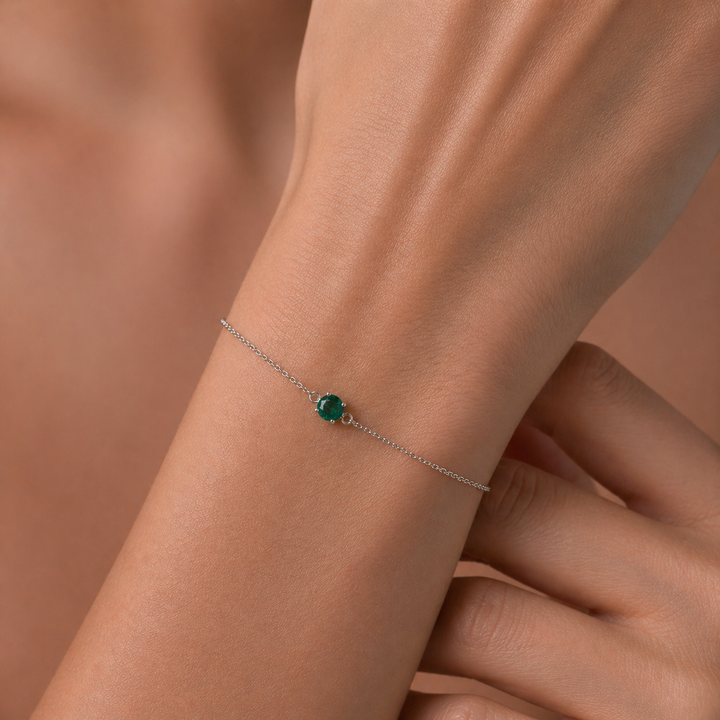 Sterling Silver Created Green Emerald Bracelet May Birthstone