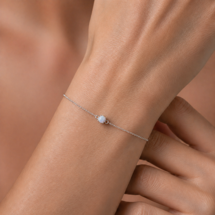 Sterling Silver Created Opal Bracelet October Birthstone