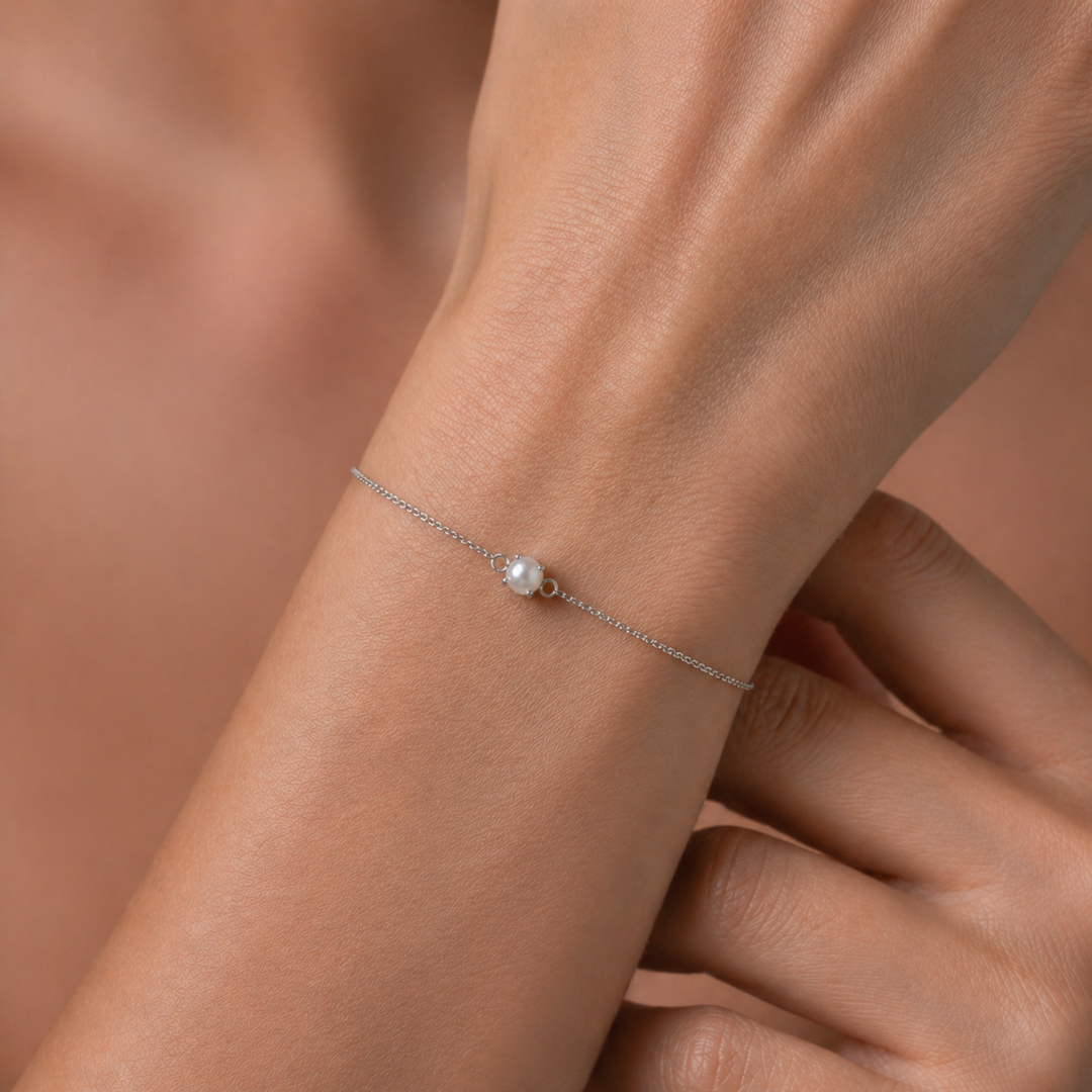 Sterling Silver Pearl Bracelet June Birthstone