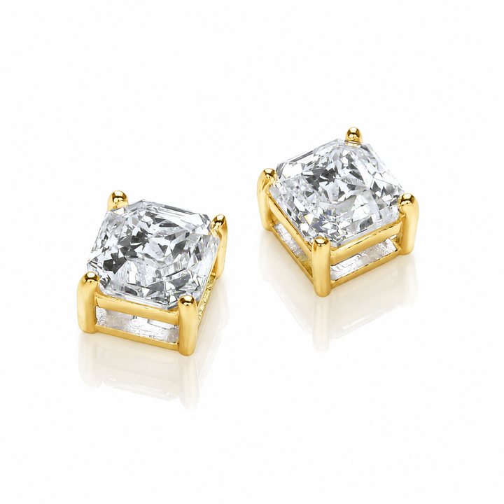 Sterling Silver 18 Gold Plated Imperial Cut Square Solitaire Studs Created with Swarovski Zirconia (Copy)