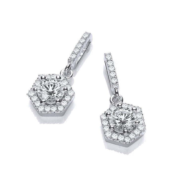 Sterling Silver Drop Hexagon Style Earrings Created with Swarovski Zirconia