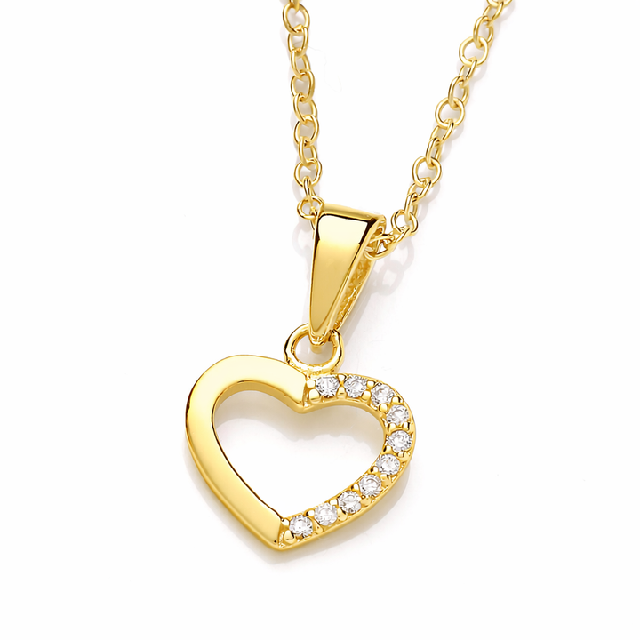 Sterling Silver Gold Plated Mini Hollow Heart Pendant & Chain Created with Swarovski Zirconia