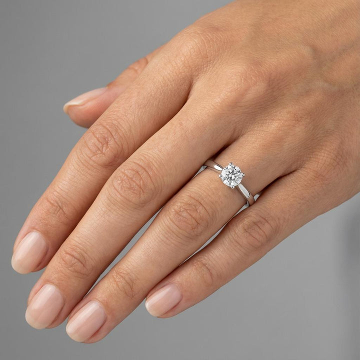 Sterling Silver 7mm Round Stone Claw Set Ring Created with Swarovski Zirconia