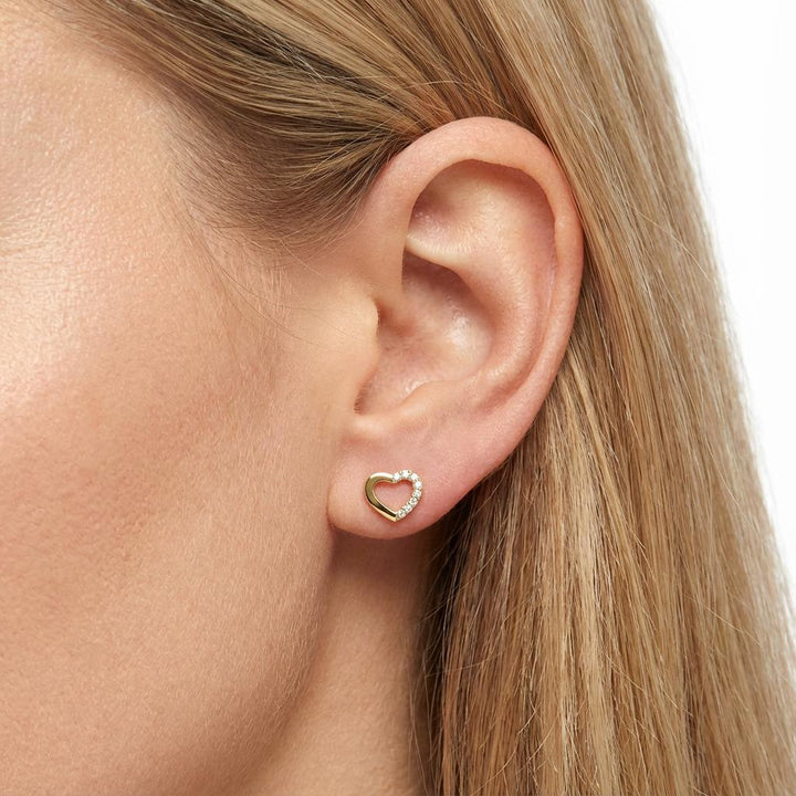 Sterling Silver Gold Plated Mini Hollow Heart Stud Earrings Created with Swarovski Zirconia