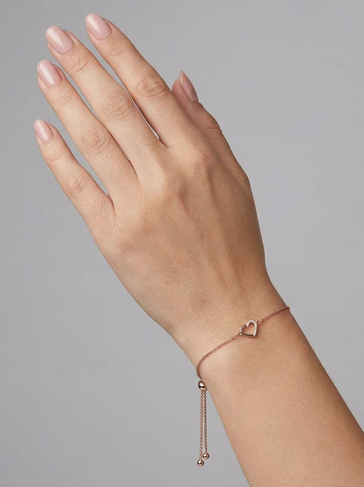 Sterling Silver & Rose Gold Plated Heart Friendship Bracelet Created with Swarovski Zirconia