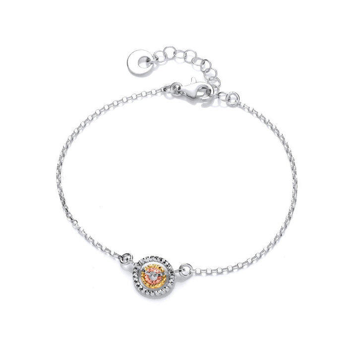 Sterling Silver Tricolour Diamond Cut Circles Bracelet