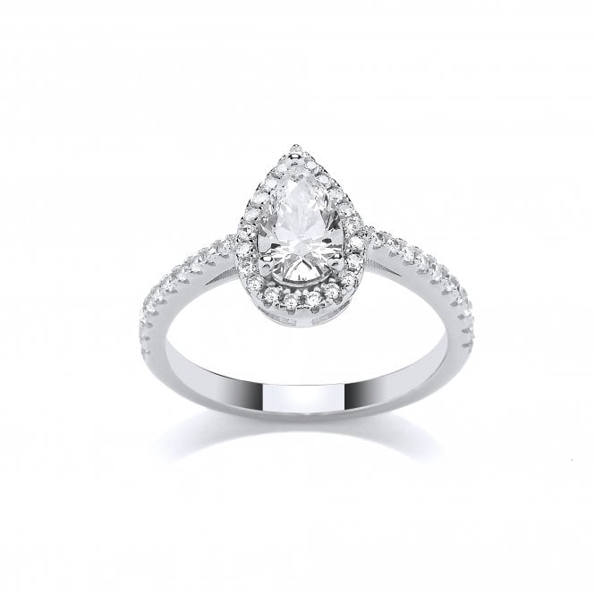 Sterling Silver Teardrop Halo Ring Created with Swarovski Zirconia